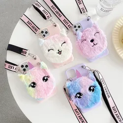 Crossbody Plush Fur Cat Wallet Phone Case For Samsung Galaxy A10S A11 A12 A13 A15 A04S A14 A20S A21S A22 A23 A24 A30 A20 A31 A32