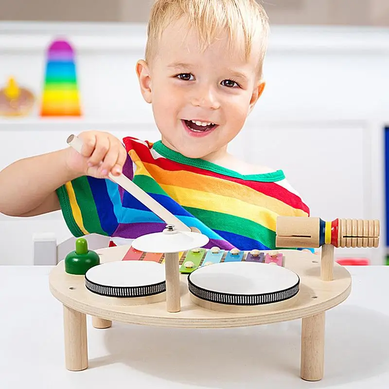 

Toddler Wooden Drum Toy Musical Education Drum 5-in-1 For Toddler Early Learning Toys Preschool Entertainment Percussion