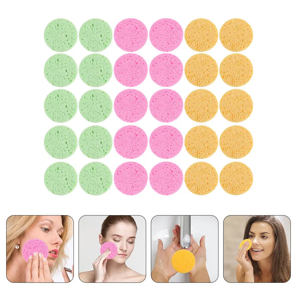 30Pcs Makeup Remover Cotton Face Sponge Round Shape Compact Size Lightweight Facial Cleansing Exfoliating Pads