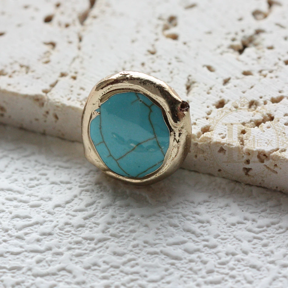 DIY Supply-One Piece Semi Precious Stone - Plated Framed Stone Spacer Beads - Coin 17mm (G467)