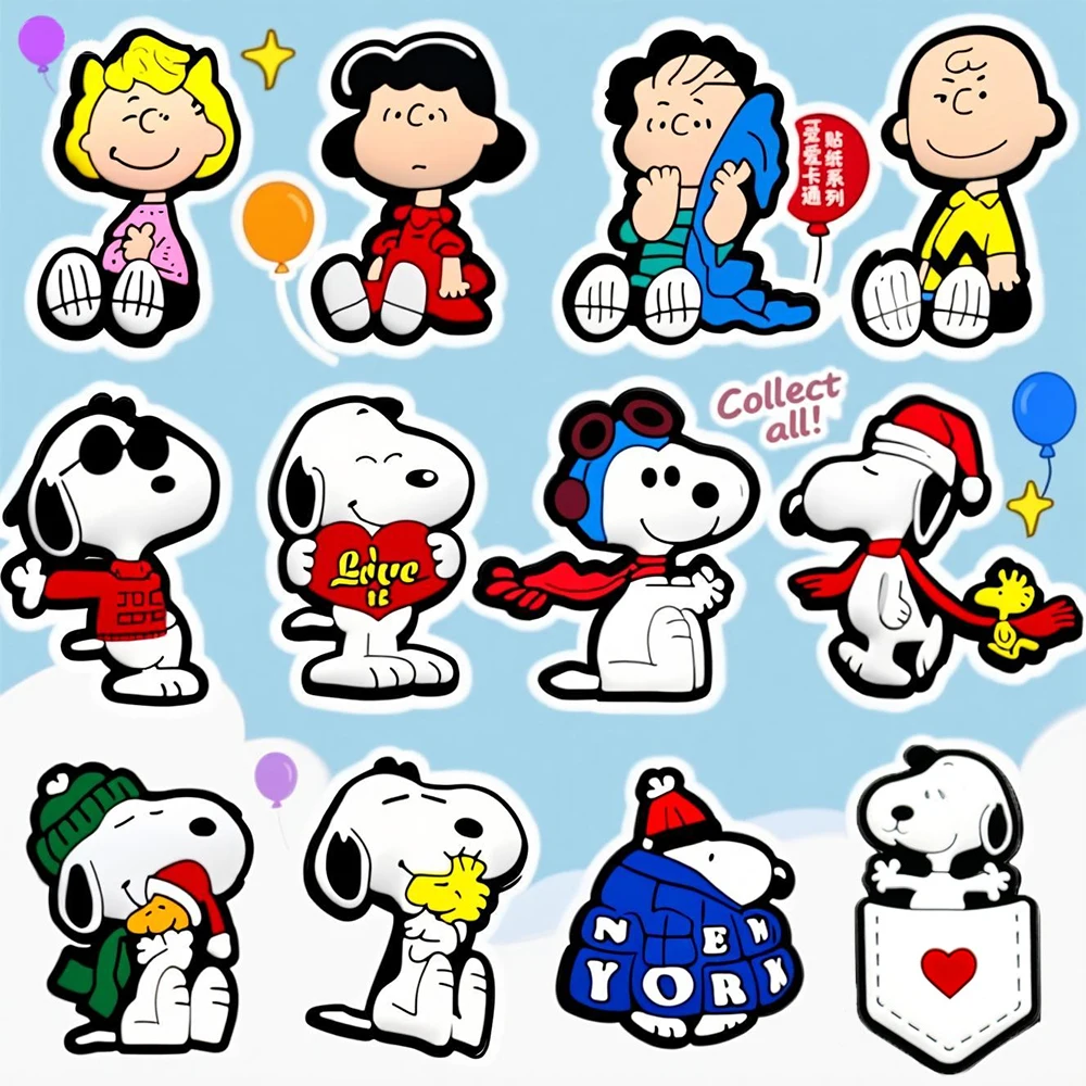 MINISO 12pcs Snoopy Cartoon PVC Shoes Charms Anime DIY Sandals Accessories Clogs Decorations Kids Gifts