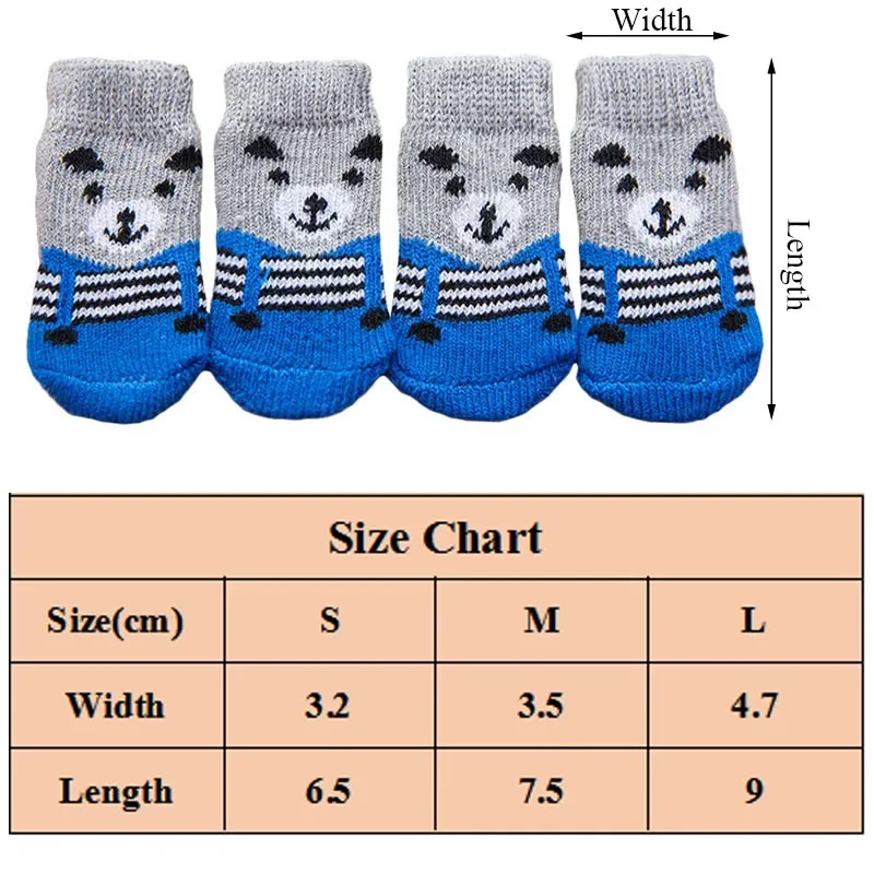 Winter Warm Dog Socks Cute Cartoon Anti Slip Skid Pet Shoes Socks 4Pcs Soft Breathable Paw Protector for Small Puppy Cat Dogs