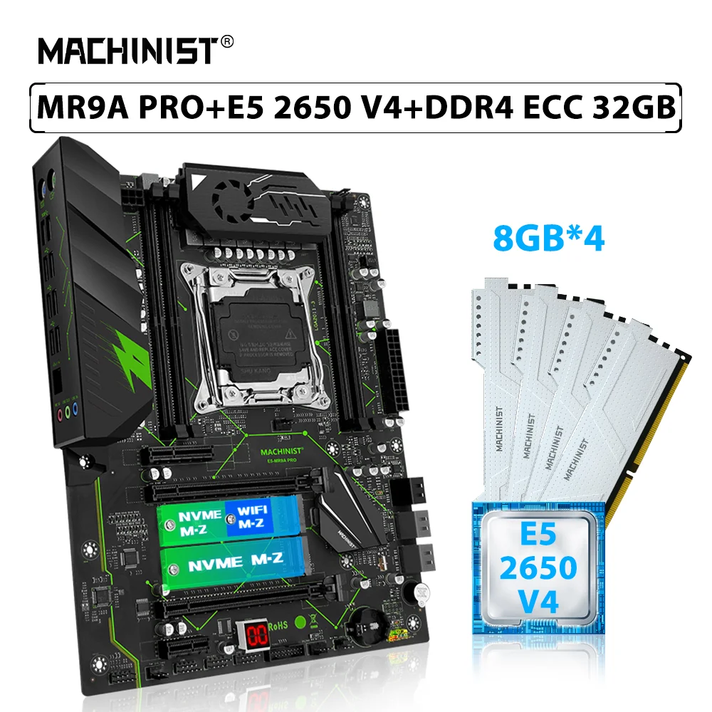 MACHINIST X99 MR9A PRO Motherboard Set LGA 2011-3 Kit Xeon E5 2650 V4 Processor CPU DDR4 ECC 32GB=4pcs*8GB Memory RAM M.2 NVME