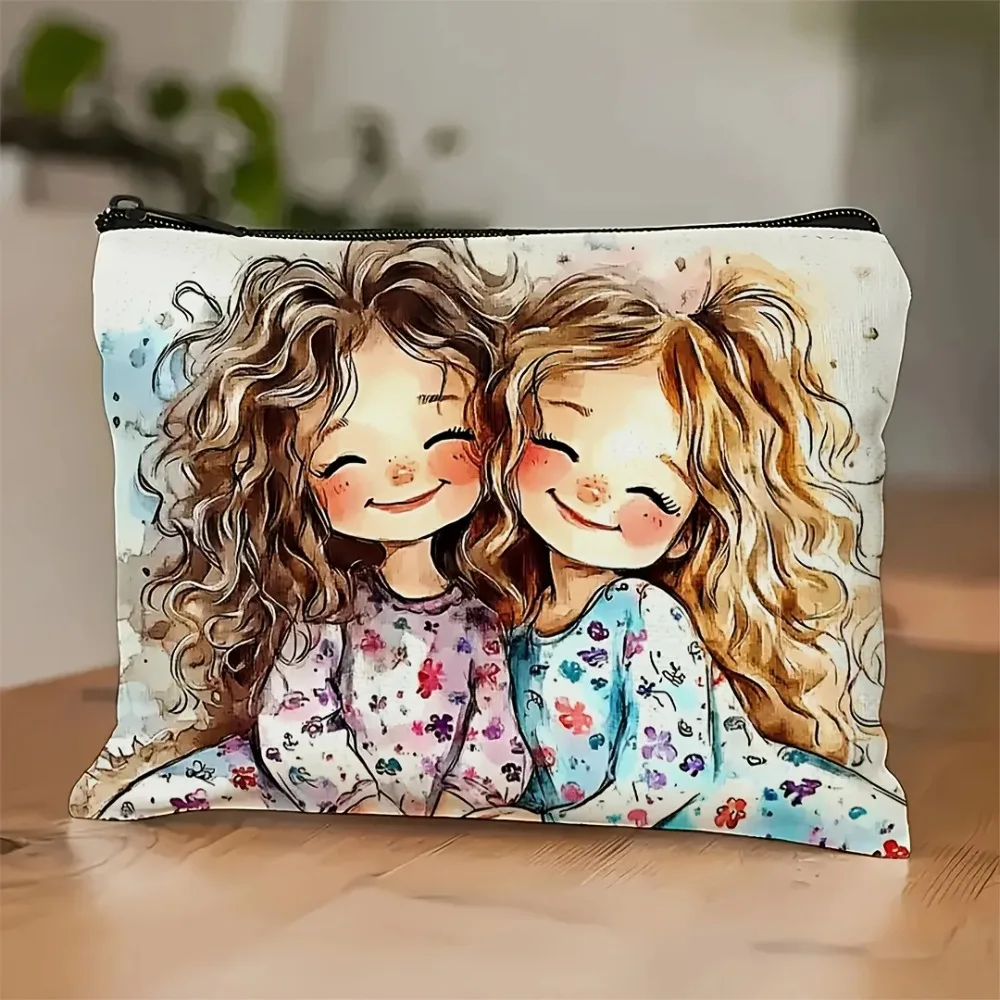 

1pc Cute Girls' Makeup Bag - Portable Linen Cosmetic Pouch | Vibrant Cartoon Design, Travel, Vacation, Business