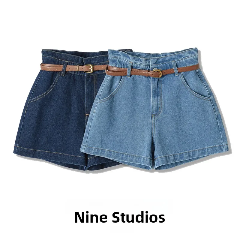 

High Waist Loose Casual Shorts Denim Pants Summer Ladies Cotton Jeans Belt Included 8228037 NINE ZAR Women's Fashion