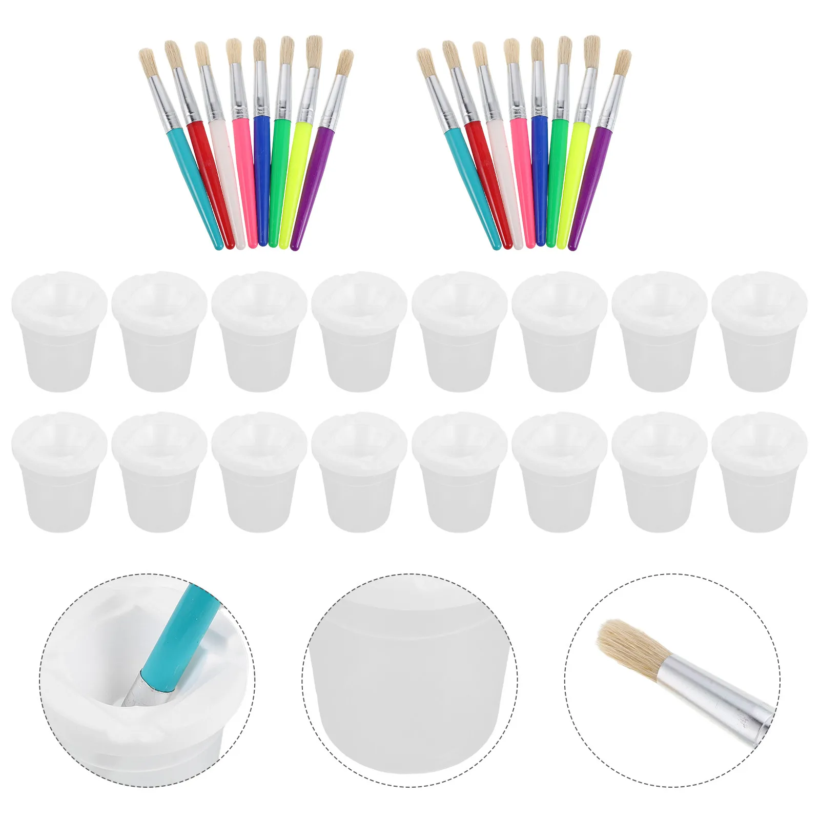 16Pcs Kids Paint Brushes Set No Spill Paint Cups Preschool Art Supplies Washable Brush Rinser Cup for Home School Use