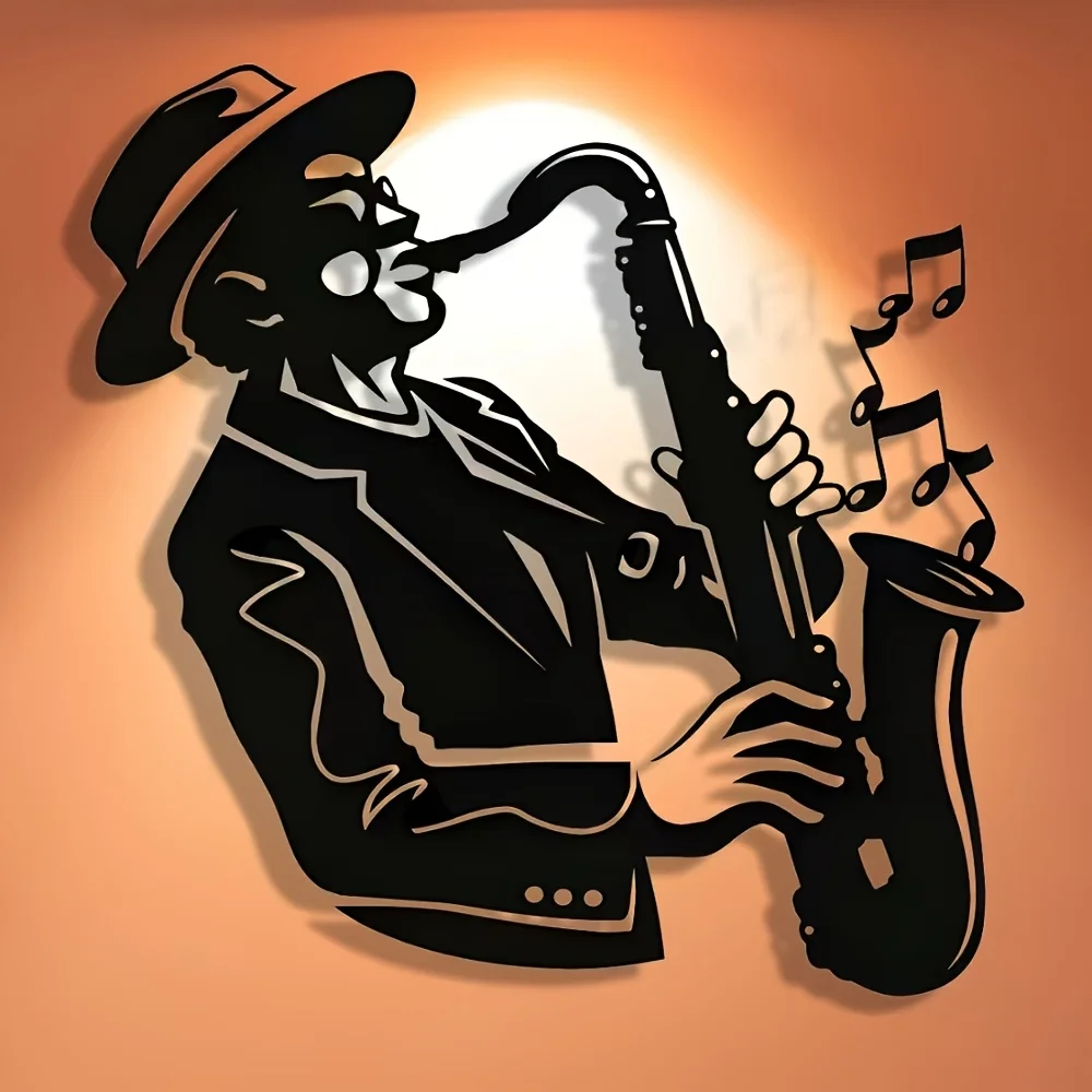 1pc Elegant Saxophone Metal Wall Art - Minimalist Christmas Design, Perfect for Home & Office Decor, Living Room, Bedroom Decor