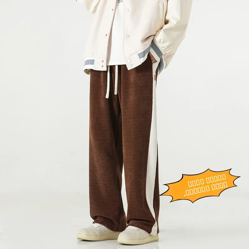 

Thiened Fce Straight Leg Casual Pants for Boys Warm Wide Leg Sweatpants American Sle Loose Fit Winter Long Trousers