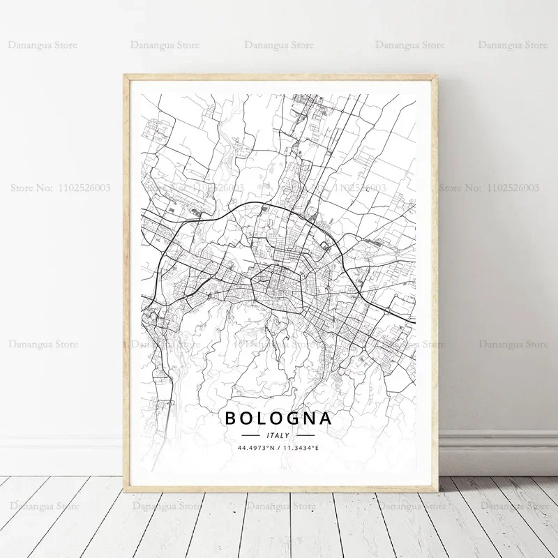 Poster Prints Bari Italy,Bologna,Catania,Florence Genoa Map Illustration Wall Art Canvas Painting Picture Living Room Home Decor