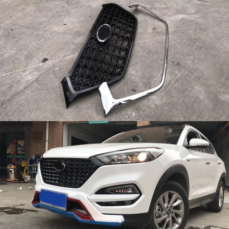 Easy installation fit for hyundai tucson 2015-2018 racing grille front mask cover grills mondeo black silver car accessories