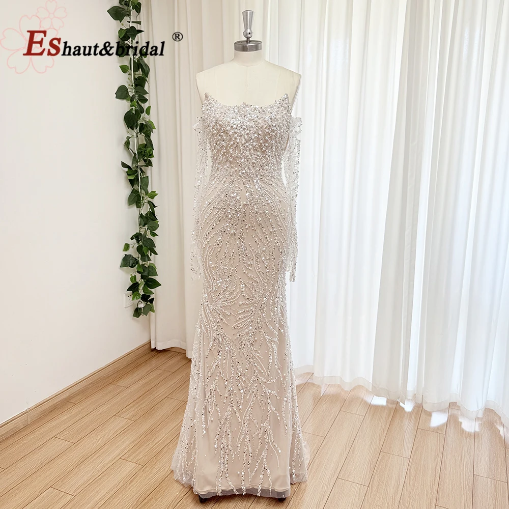 Luxury Mermaid Evening Dresses with Gloves for Women 2026 Elegant Dubai Arabia Long Formal Prom Wedding Party Gown Customized