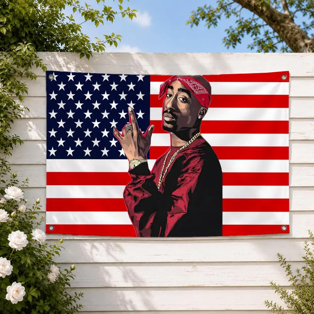 Rapper Tupac Shakur Flags Yard Garden Decor Banner Indoor Outdoor Wall Hanging Flag Home Patio Wall Art Decoration