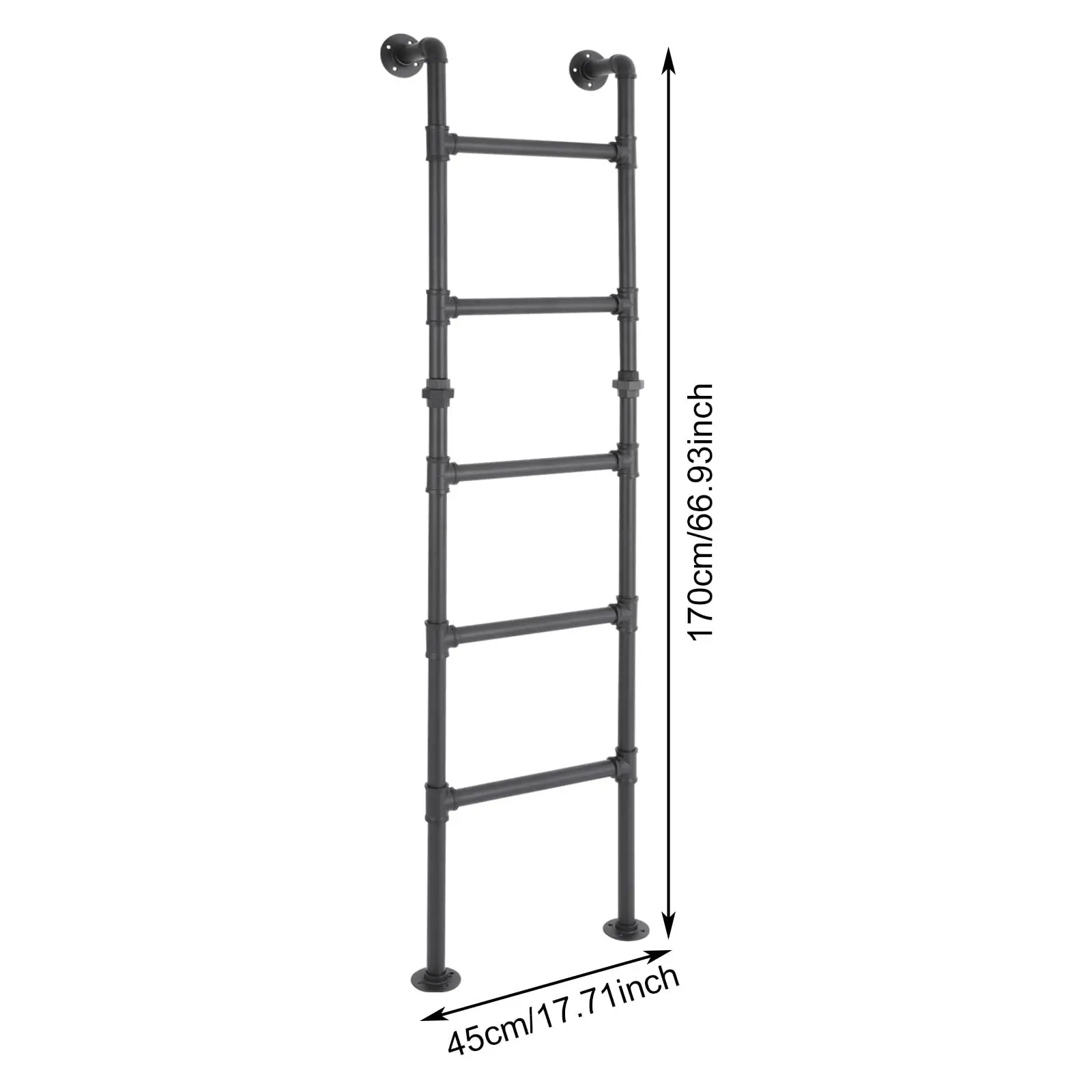 170Cm/70In Basement Window Well Egress Ladder, Easy Install, Durable & Safe Black Carbon Steel Attic Bunk Bed Ladder, 5-Step Wall