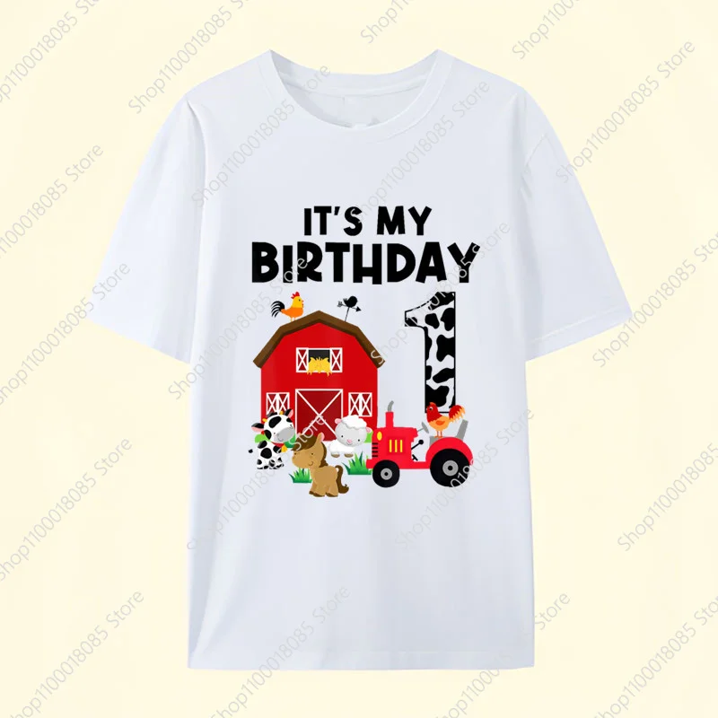 Farm family party birthday number t-shirt small farmer tractor chicken cow t-shirt friend father mother brother sisters shirt