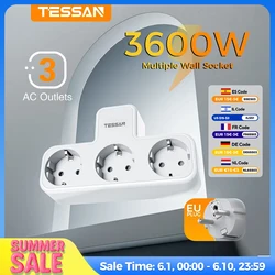 TESSAN Multiple Wall Socket with 3 AC Outlets Charging Ports EU Plug Wall Power Strip with Overload Protection 3fach Stecker Eu