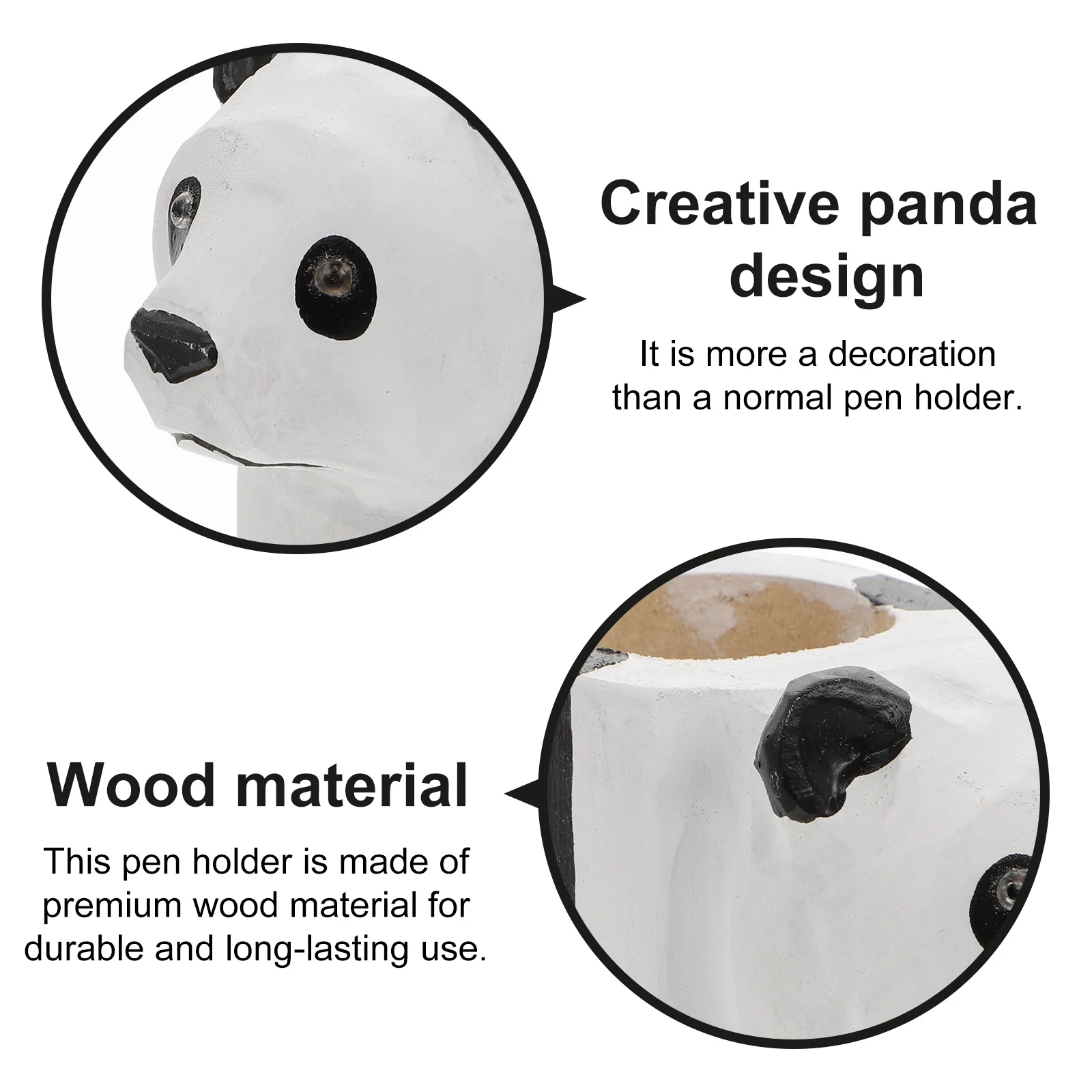 

1Pc Wooden Pen Storage Container Hand-Carved Panda Design Tidy Table Top Organizer Gift for Friends Colleagues