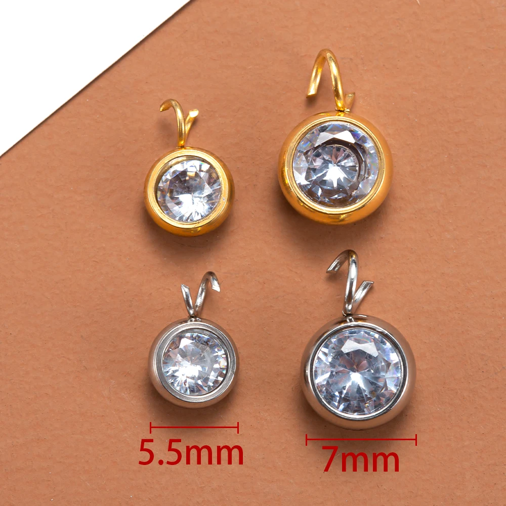 10/20pcs Stainless Steel Round Zircon Charms Beads for Jewelry Making Pendants Bracelelts Necklace DIY Accessories Wholesale