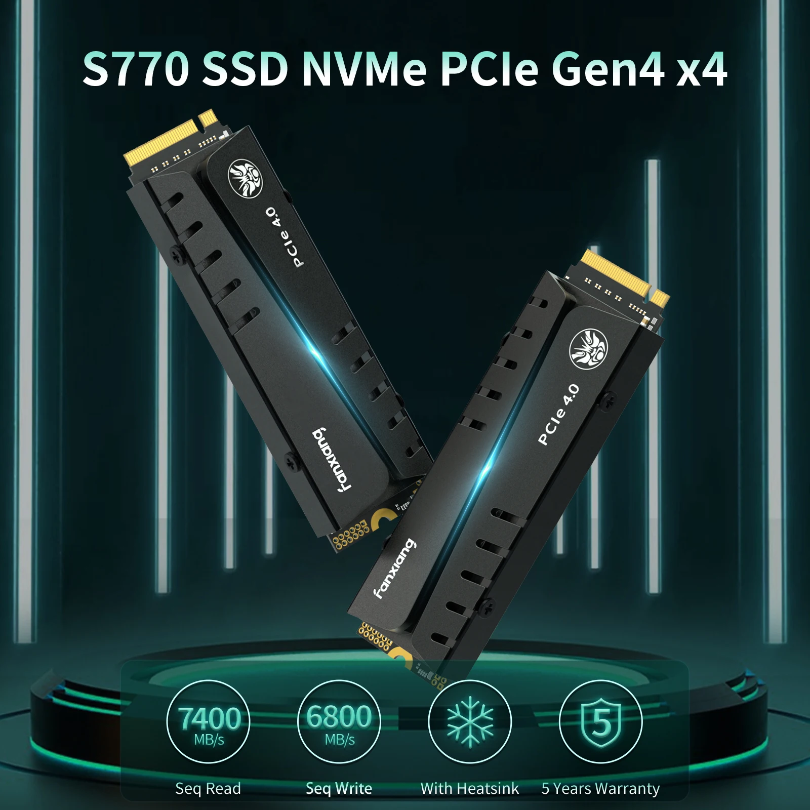 Fanxiang S770 SSD PCIe 4.0 M.2 Nvme 500GB, 1TB, 2TB, 4TB 하드 드라이브, 플레이스테이션 5 데스크탑용 내장 솔리드 스테이트 드라이브, 7400 MB/s