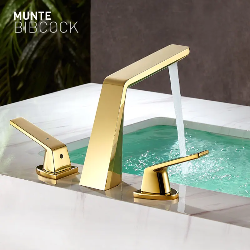

Zirconia gold light luxury basin, simple faucet, luxurious design aesthetics, brass three hole split faucet