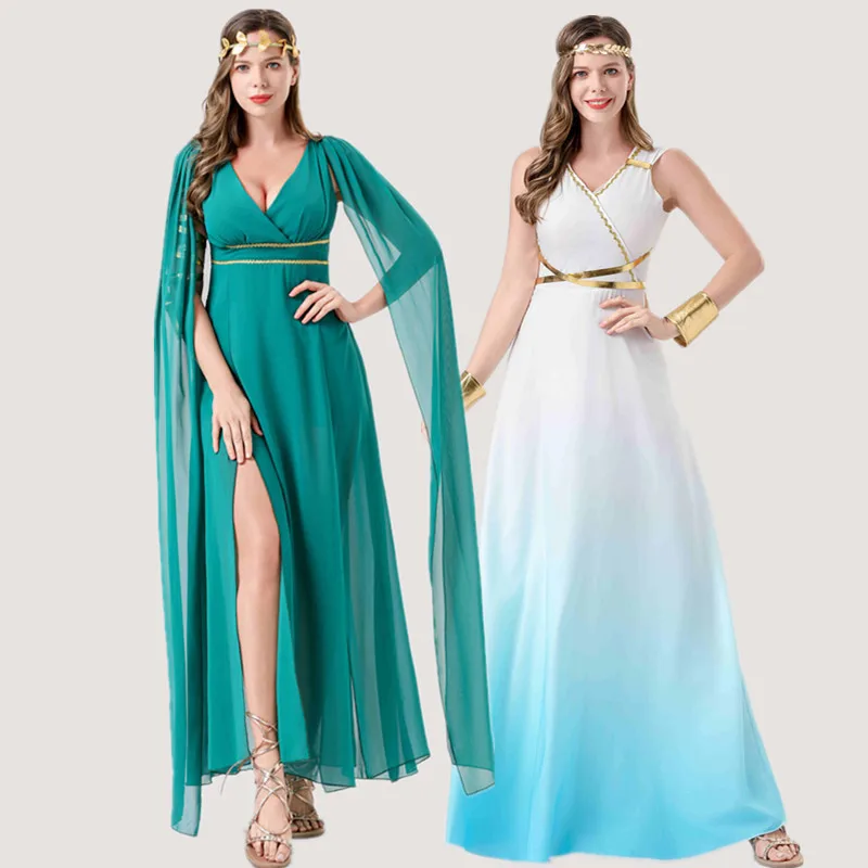 

Women's Greek Goddess Dress Costume Adult Roman Princess Dress Sexy Cleopatra Queen Cosplay Halloween Carnival Party Fancy Dress