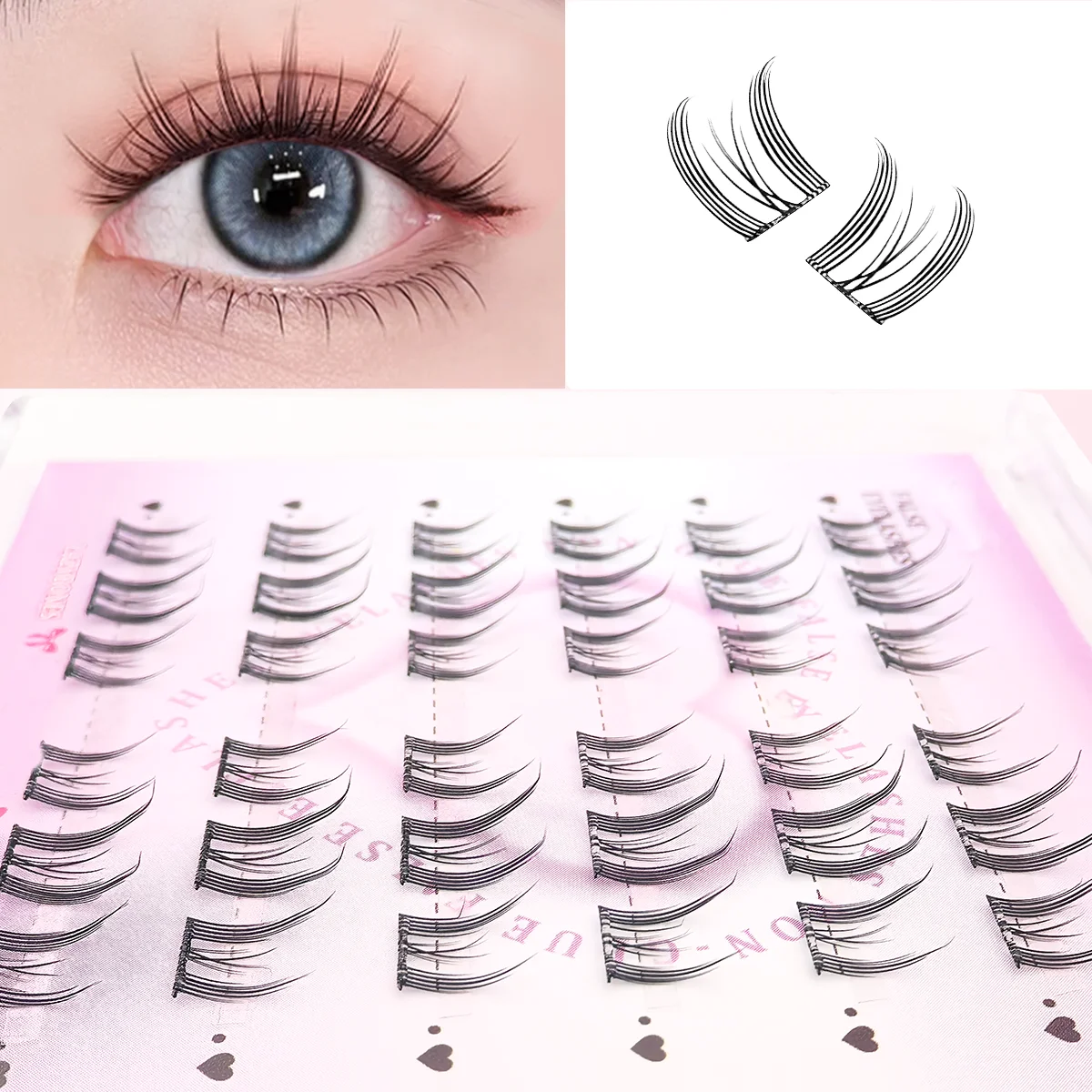 한국 및 일본식 무접착 인조 속눈썹 - 2가지 스타일, C컬 천연 속눈썹, 초보자 친화적, 눈 크기 강화