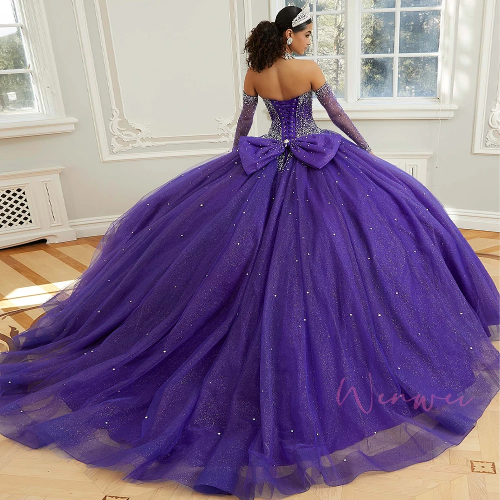 Sexy Sweetheart Beaded Appliques Royal Purple Ball Gown Princess Quinceanera Dress Vestidos de