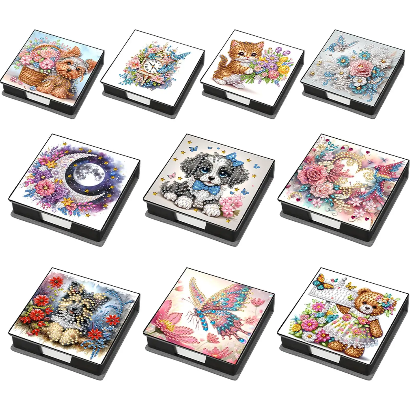 

PU Animals & Flowers Diamond Painting Notecard Box Gem Art Sticky Note Holder Diamond Art Note Box with 160 Sheets of Paper