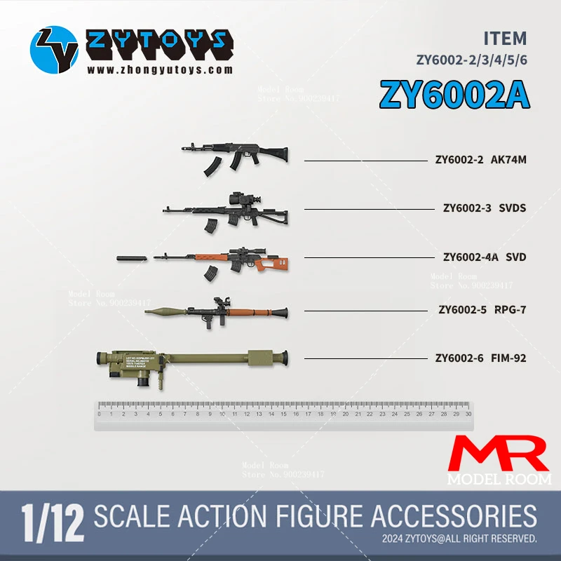 ZYTOYS ZY6002 1/12 Scale AK74M SVDS SVD RPG-7 FIM-92 Gun Weapon Model 5pcs/Set Fit 6'' Soldier Action Figure Body Dolls