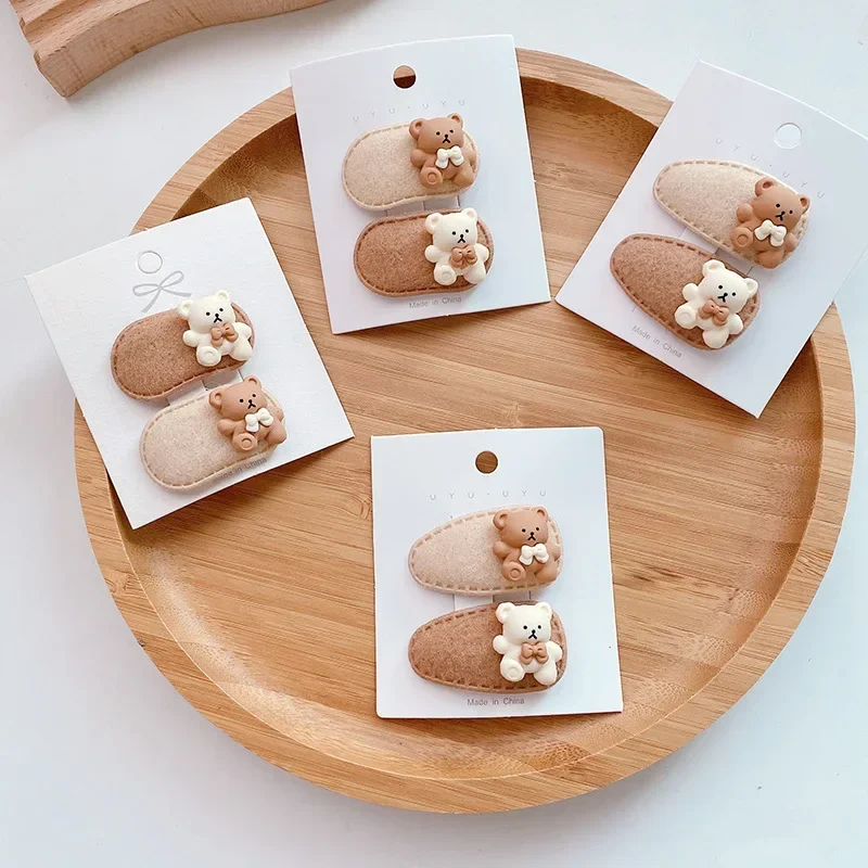 2pcs Cute Bear Children Hair Clips Fashion New 2022 Koren Style Baby Girls Hair Clips Toddler Bow headband Kid Hair Accessorie