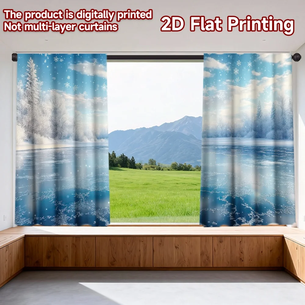 

2D flat printing 2pcs Curtains Winter Wonderland Scene(4) Digital Printed Polyester Drapes All Season Party & Holiday Decor