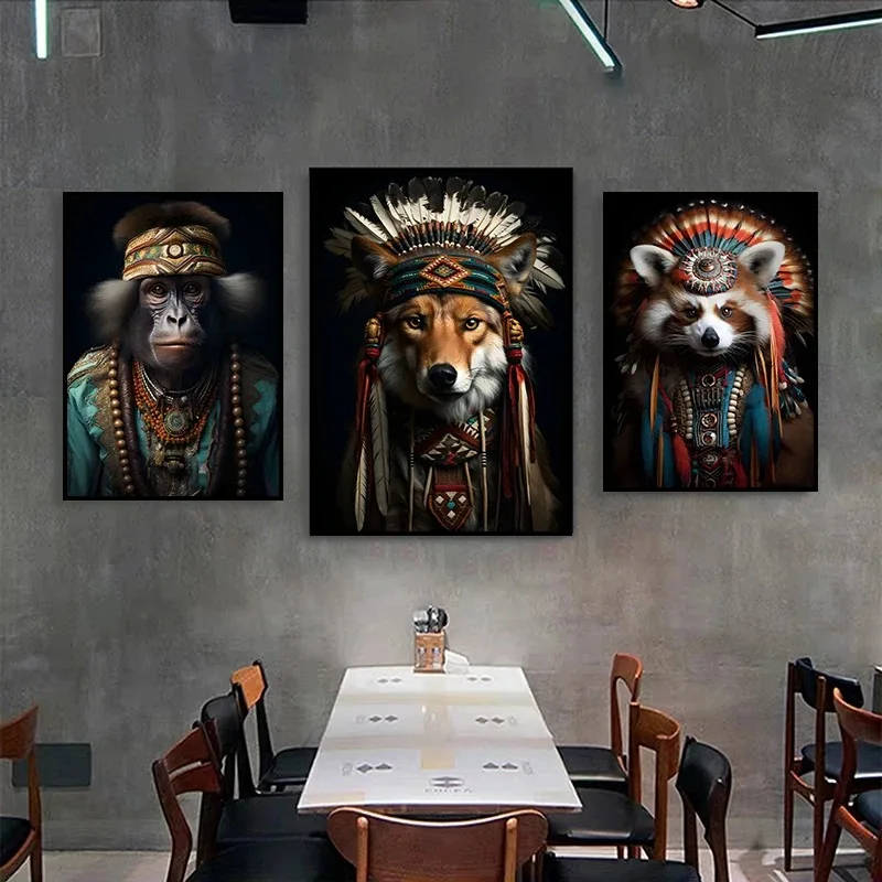 Aztec Animal Mexican Indian Wolf Camel Dog Horse Cat Panda Owl Monkey Art Posters Canvas Painting Wall Prints Picture Home Decor