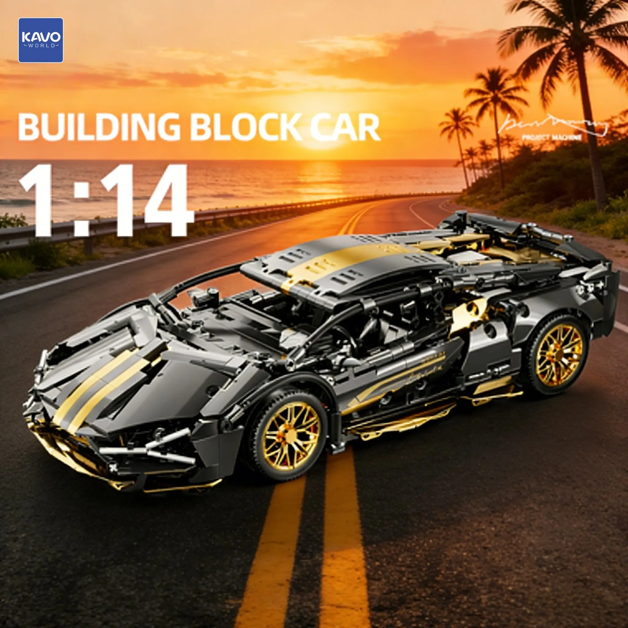 

KAVOWORLD 931 деталь: Набор для сборки роскошного суперкара Technic, модель гоночного автомобиля в черно-золотых тонах, настольное украшение, подарок на день рождения для подростков