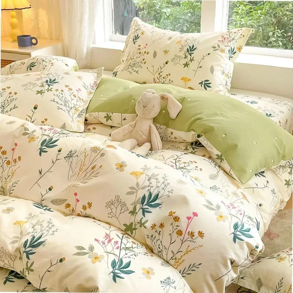 

100% Cotton Duvet Cover 1piece Flowers Print With Zipper Quilt Cover King Size Blanket Cover No Pillowcase