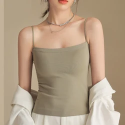 2024 Spring Summer Fashion Strap Top Women Sexy Slim Tops Ladies Padded Tank Tops Solid Simple Camisole Crop Top Women Clothing