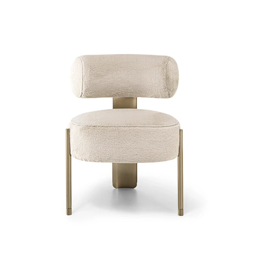 

z Italian Luxury Modern Round Dining Chair Metal Tripod Suede Home Furniture Stainless Steel