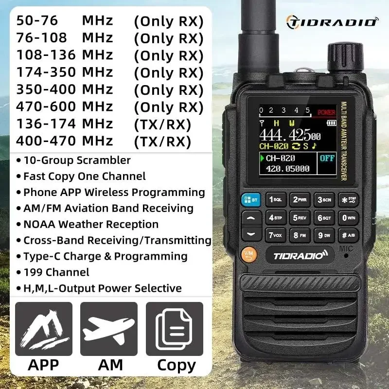 TIDRADIO TD-H3 GMRS y HAM Radio Walkie Talkie portátil de largo alcance, programación inalámbrica recepción multibanda Radio bidireccional