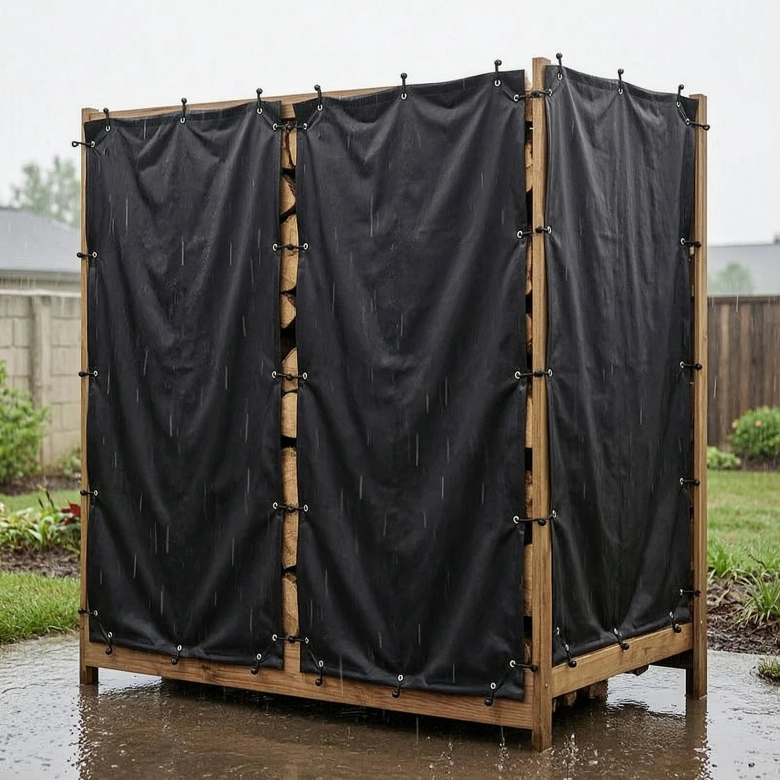 

2 Pieces Curtain with Eyelets Heavy-Duty Firewood Rack Cover with Zippers Log Rack Cover with Storage Bag Windproof Breathable
