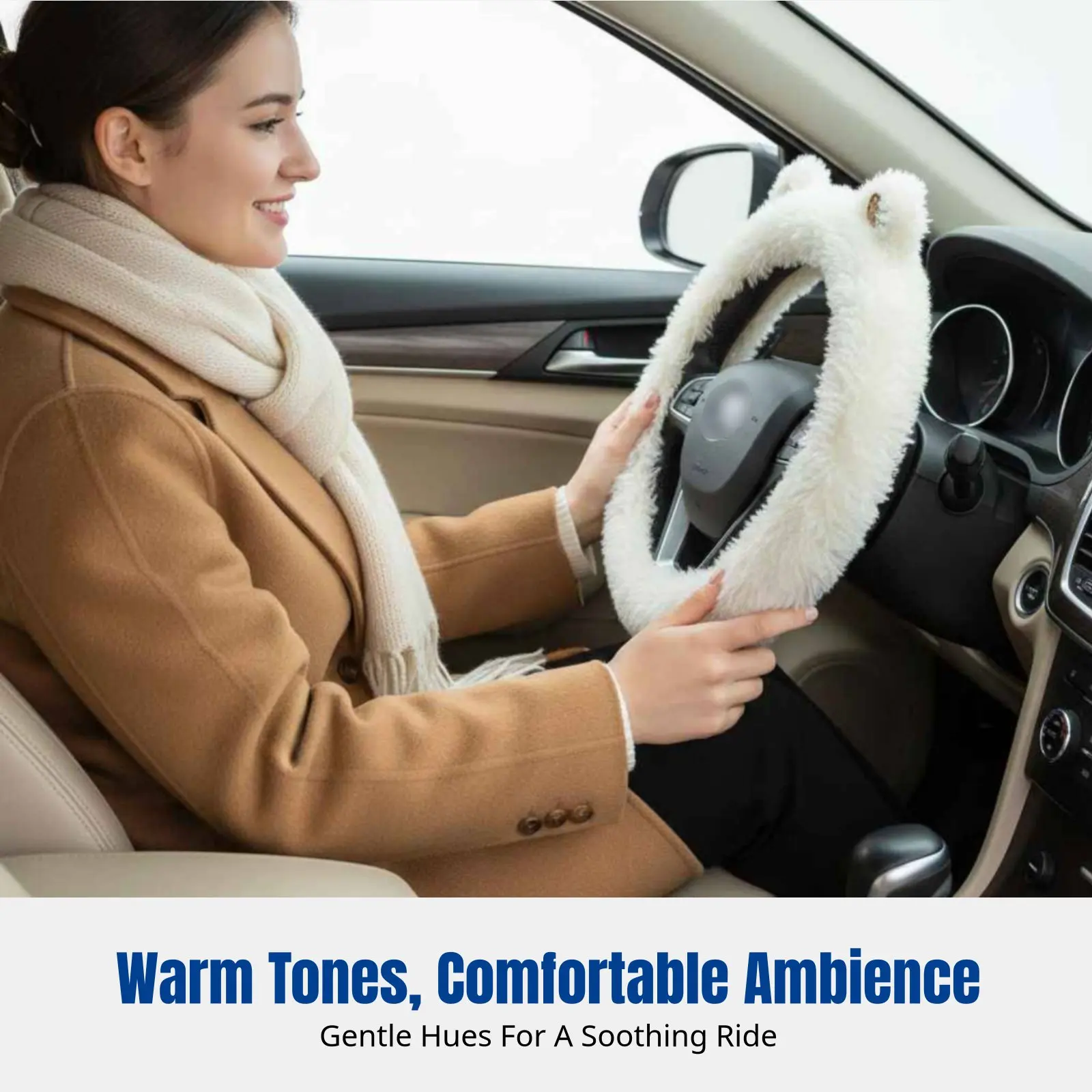 

Зимний плюшевый чехол на руль, мягкий на ощупь, противоскользящий, с мультяшным дизайном, универсальный декор для салона автомобиля