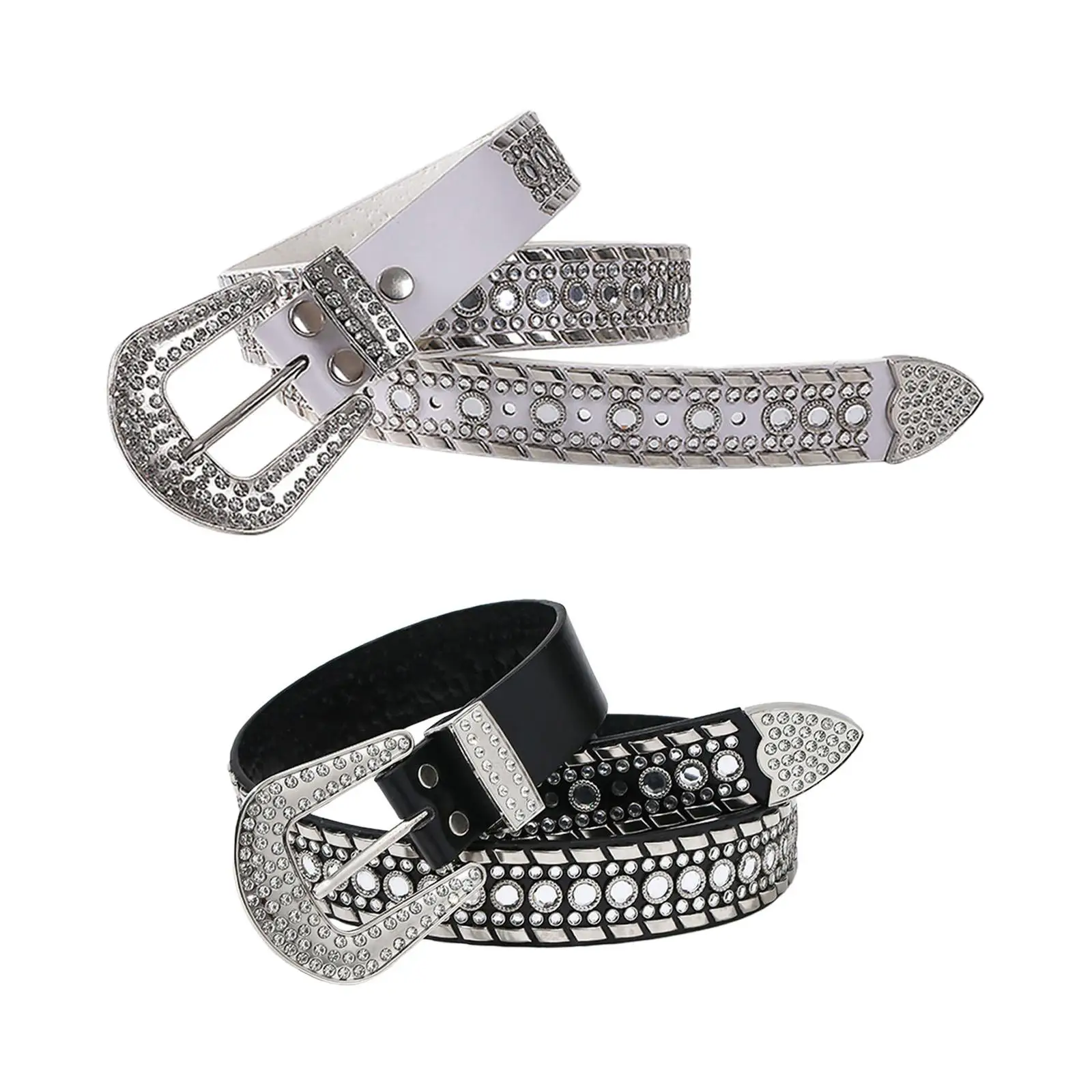 

Women Rhinestone Belt Costume Accessories Cowgirl Cowboy Waistband Punk Metal Prong Buckle for Trousers Casual Jeans Dress Skirt