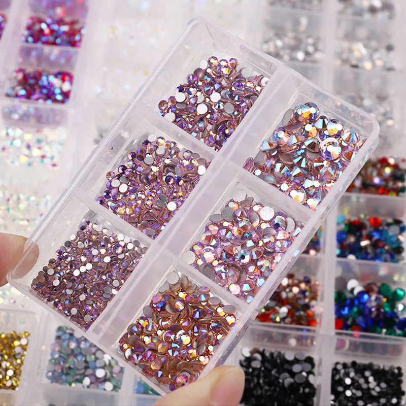 

6 Grids/Box Milti-Size AB Crystal Beads Stone Mixed-Color Champagne Charms Rhinestone Flatback Glitter Gems For Nails Decoration