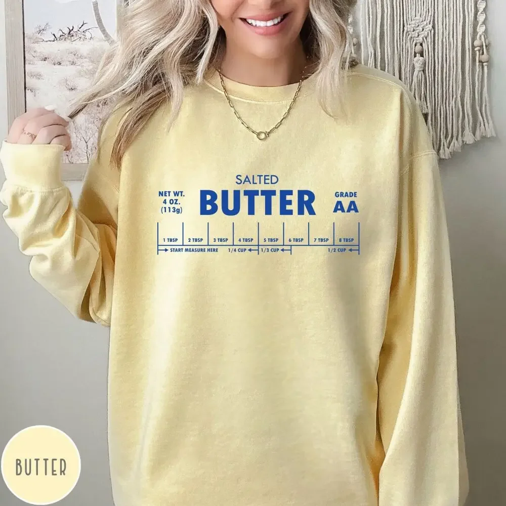 Women 100% Cotton Y2K Top Retro Loose Sweatshirt Salted Butter Sweatshirt Funny Baking Shirt Comfort Butter Lover Baker Gift