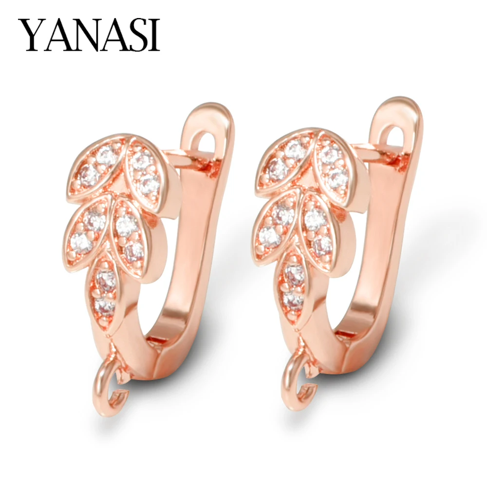 YANASI NEW 4 Colors 18K Gold Plated Brass Metal Earwires,Earring Fixtures,Inlaid Zircon Earring Hooks,Earring Making Supplies
