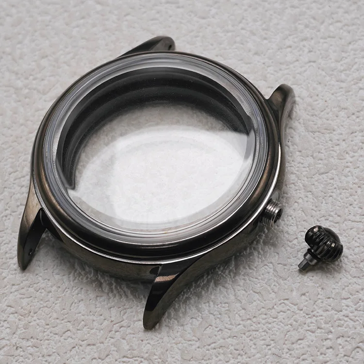 Gun Grey Klassisches NH35 Uhrengehäuse Durchmesser 38mm Edelstahl Hochglanzpoliert Gewölbtes Glas Passend für NH34 NH35 NH36 NH38 Uhrwerk – Detail 6