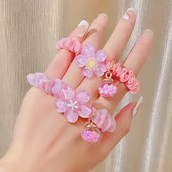 Pink Cherry Blossom Hair Rope Sweet Flower Hair Ring Acrylic Fabric Elastic Scrunchies Fashion Jewelry Hair Accessories for Girl