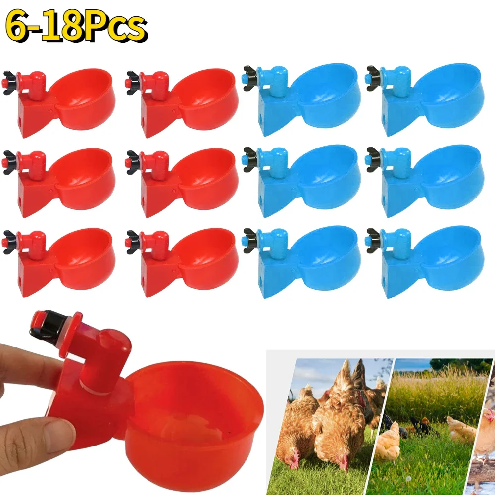 6/12/18Pcs Automatic Chicken Water Cup Waterer Bowl Farm Coop Poultry Drinking Water Feeder for Chicks Duck Goose Quail Drinker