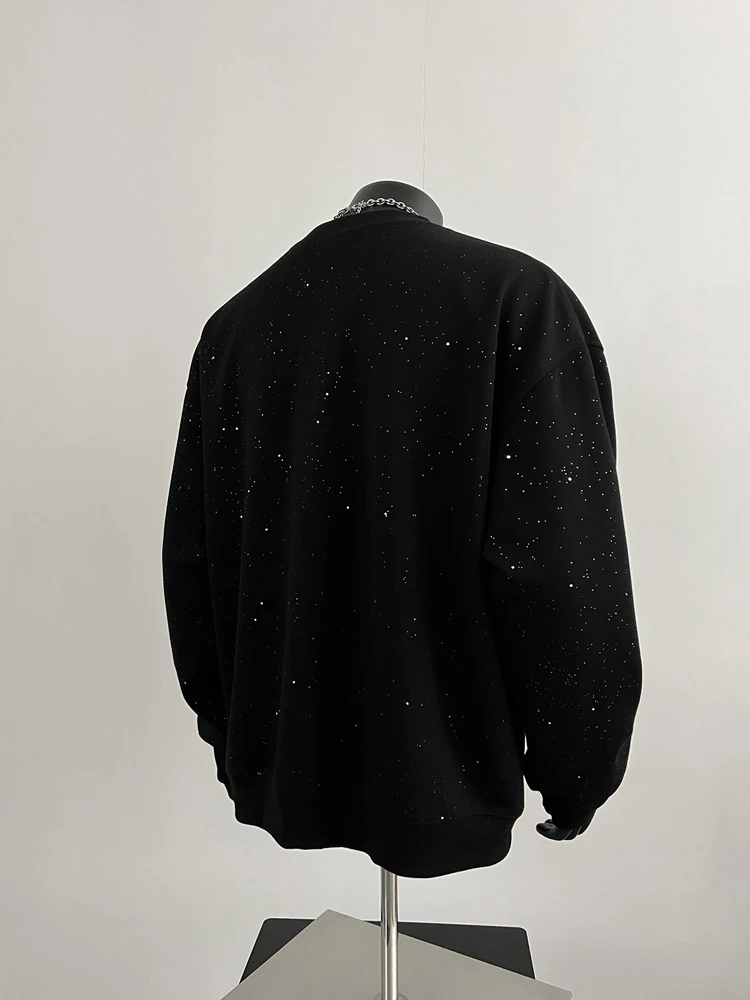 2025 American Style High-End Sequin Starry Sky Round Neck Sweatshirt Unisex Loose Casual Versatile Fleece Pullover Top