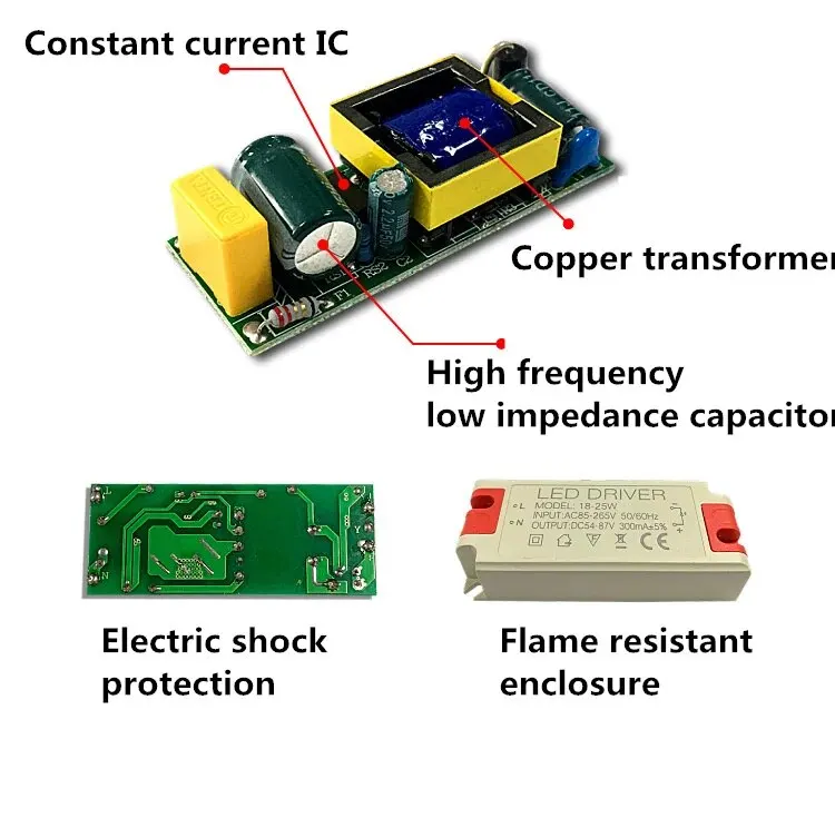 1-3W 4-7W 8-12W 12-18W 18-25W 25-36W 50W 60W Power Supply 85-265V LED Driver Adapter Transformer 300-1800mA For Ceiling Downligh