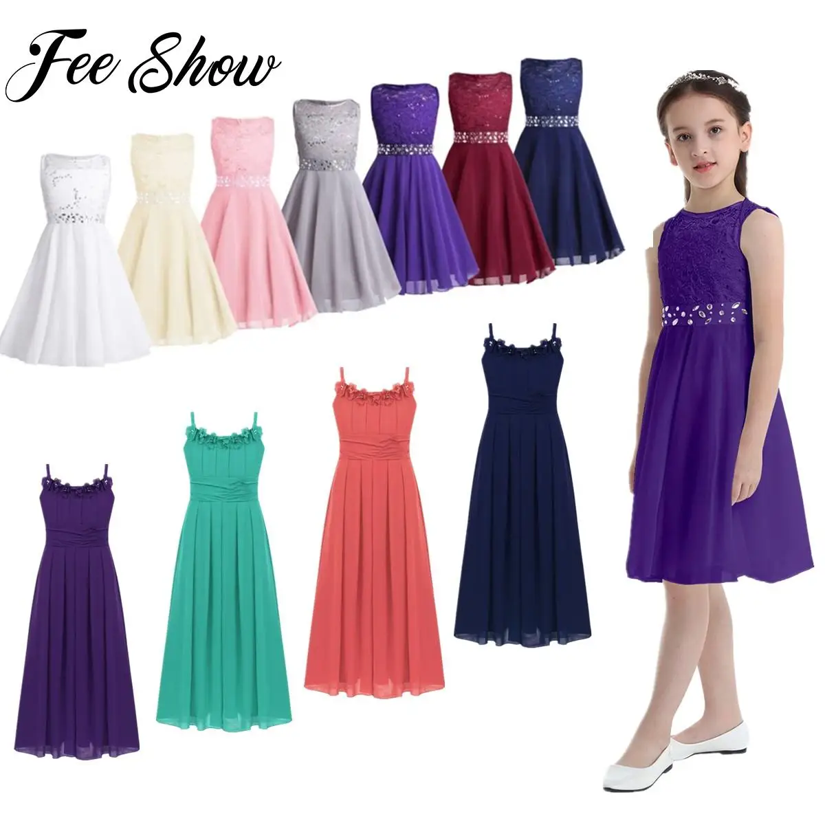 

Sequined Lace Chiffon Princess Dress Girls Sleeveless Flower Dress for Formal Activity Pageant Wedding Bridesmaid Birthday Party