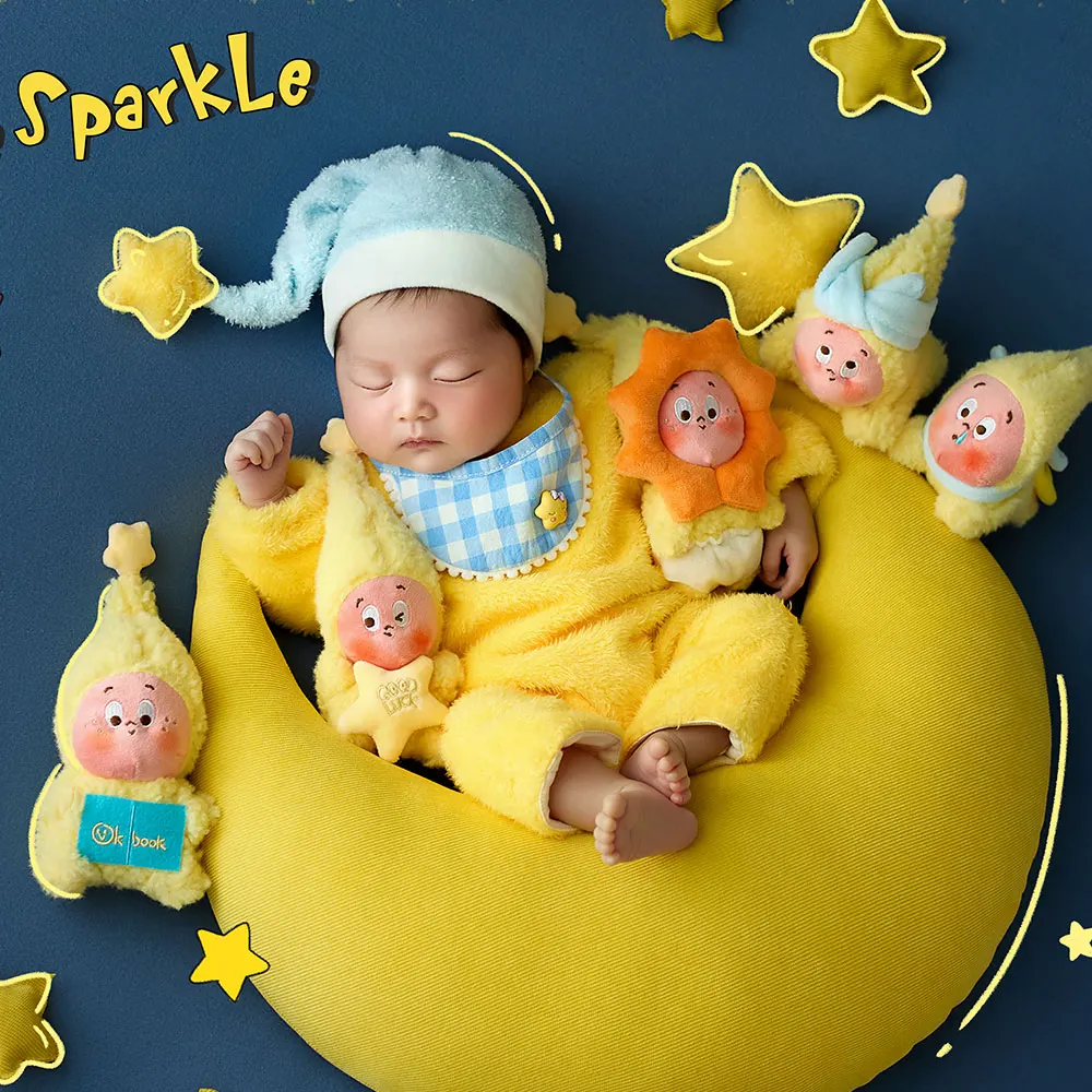

0-1 Month Newborn Photography Prop for Baby Twinkle Theme Costume Knitted Baby Cosplay Outfit with Matching Star Toy Accessories