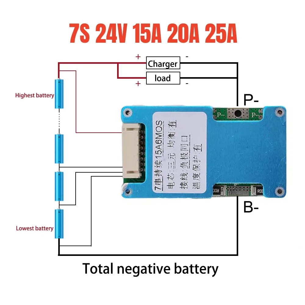 BMS 7S 24V 15A 20A 25A Li-ion Lmo Ternary Lithium 18650 Battery Charge Protection Board Balance And NTC Temperature Protect